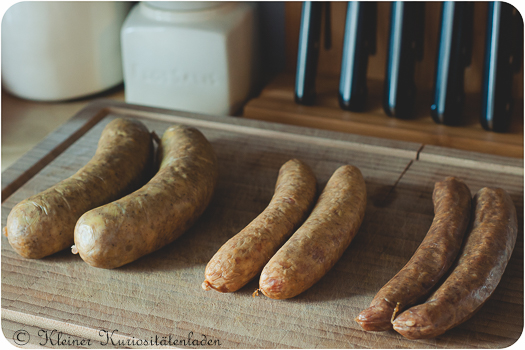 von rechts nach links: Bremer Pinkel, Ammerländer Pinkel, Kohlwurst/Mettenden