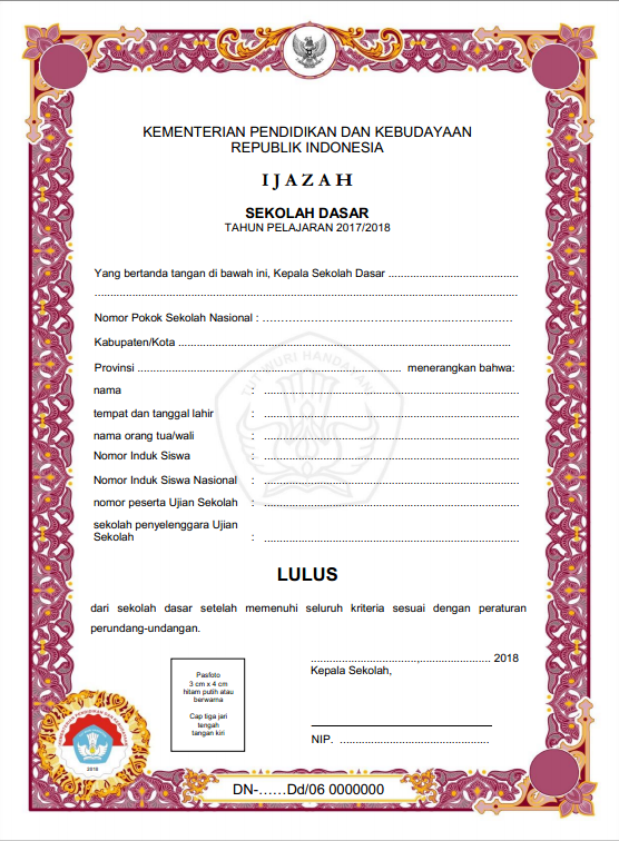 Contoh Blangko Ijazah Terbaru Tahun 2018 Contoh Blangko Ijazah Terbaru Tahun 2018