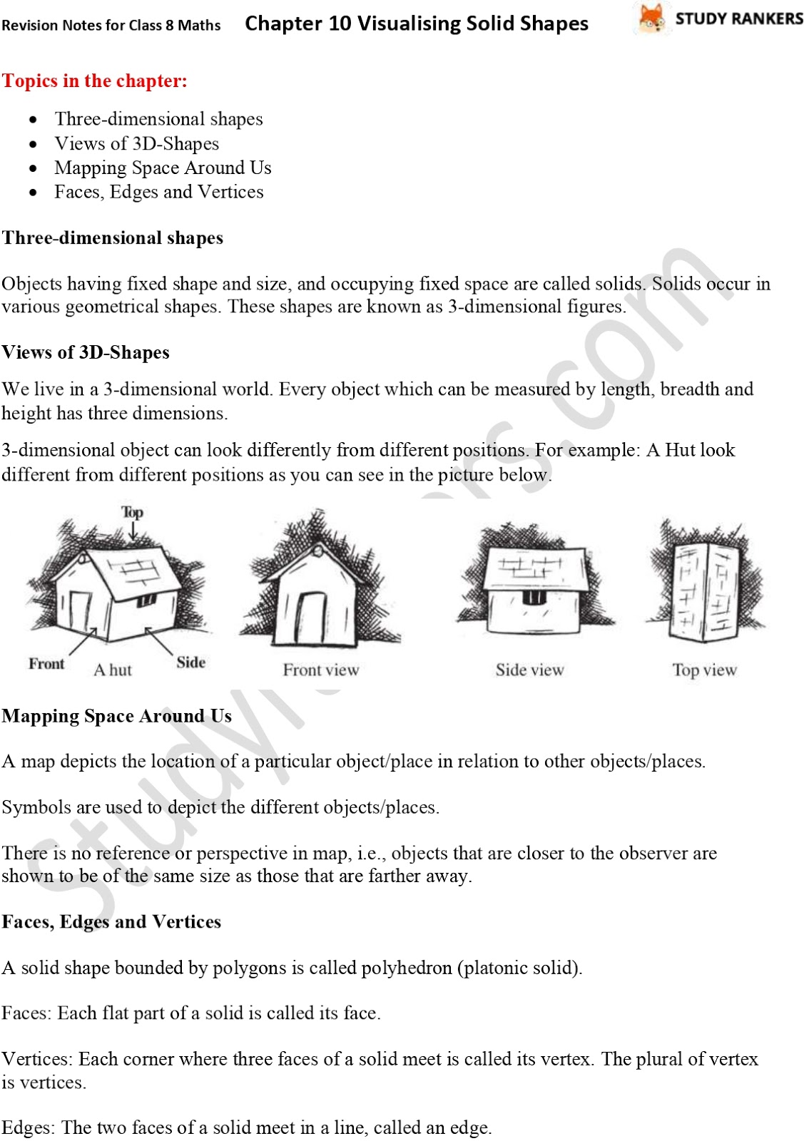 CBSE Revision Notes for Class 8 Chapter 10 Visualising Solid Shapes Part 1