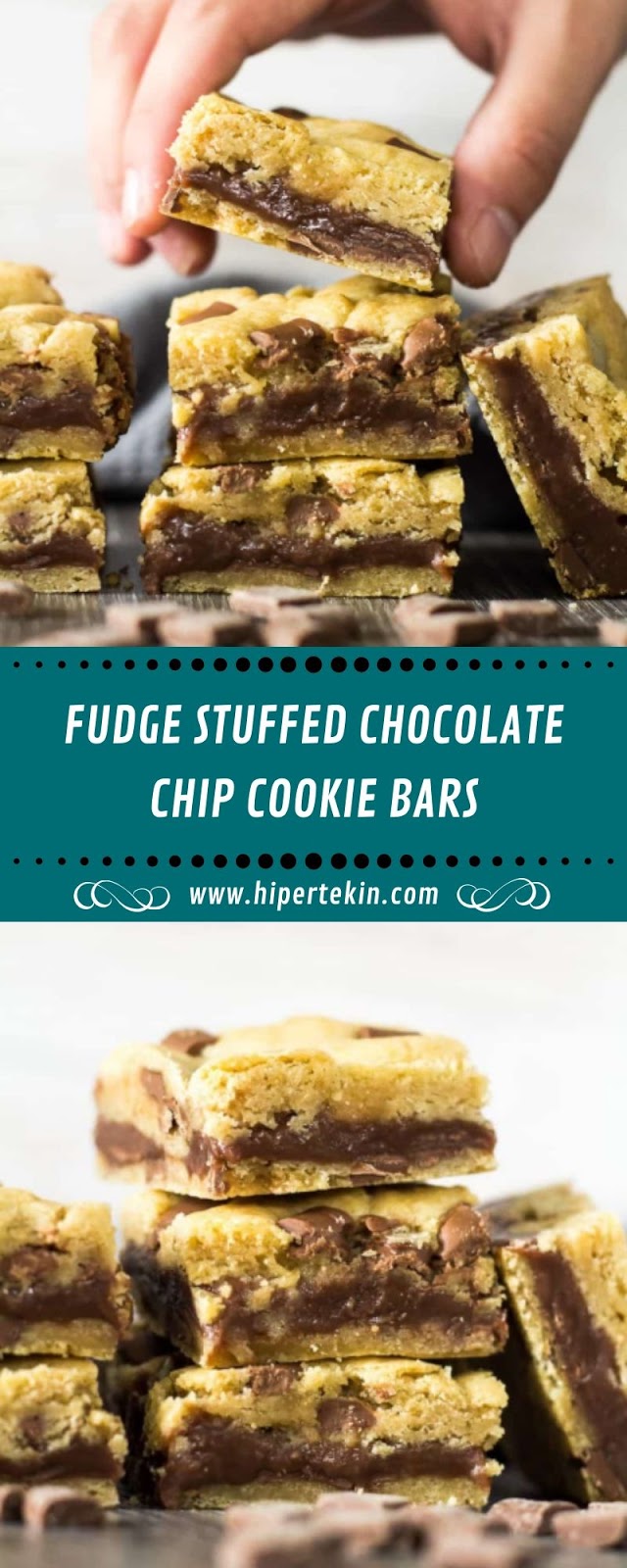 FUDGE STUFFED CHOCOLATE CHIP COOKIE BARS