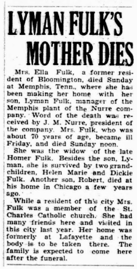 Ellen Creahan Fulk of Lafayette IN died in Memphis TN but was a long time resident of Bloomington IN