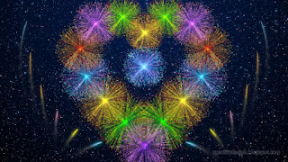 Beautiful Heart Firework Explosions And Smoke Tails On Dark Blue Starry Night Sky