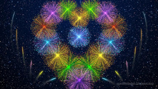 Beautiful Heart Firework Explosions And Smoke Tails On Dark Blue Starry Night Sky