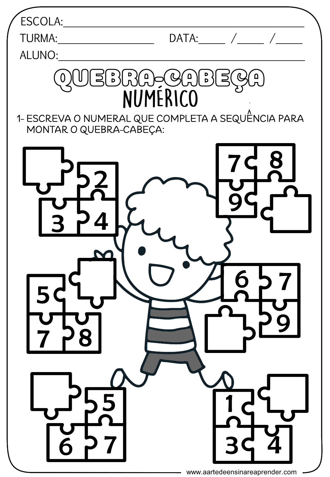 Quebra-cabeça numérico Quebra-cabeça para trabalhar número e