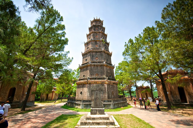 Gaze up at Thien Mu Pagoda