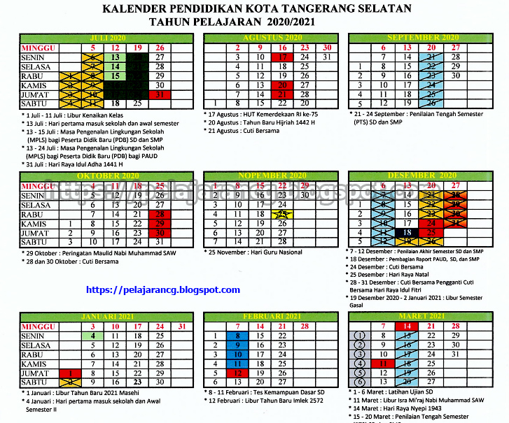Kalender Pendidikan Tahun Ajaran 2020 2021 Kota Tangerang Selatan Provinsi Banten Kurikulum Pelajaran