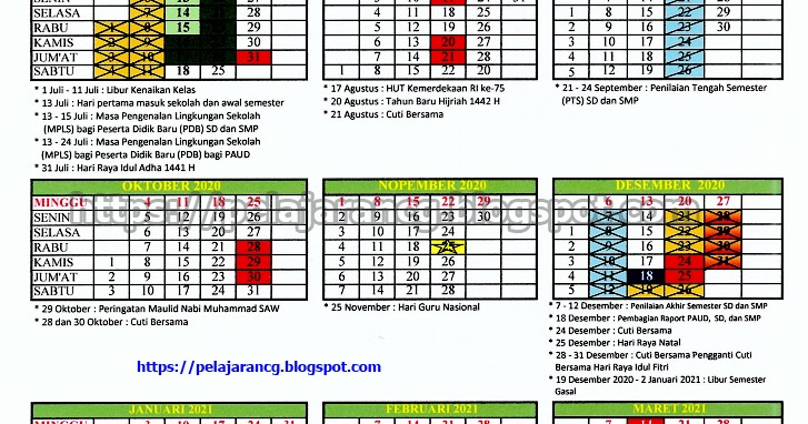 Kalender Pendidikan Tahun Ajaran 2020 2021 Kota Tangerang Selatan Provinsi Banten Kurikulum Pelajaran
