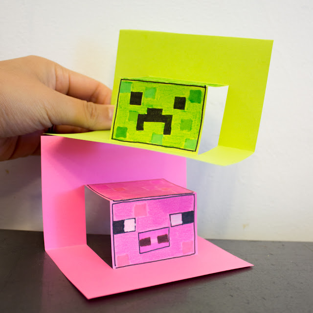 Easy Pop-up Minecraft Creeper and Pig Craft for kids | Pink Stripey Socks