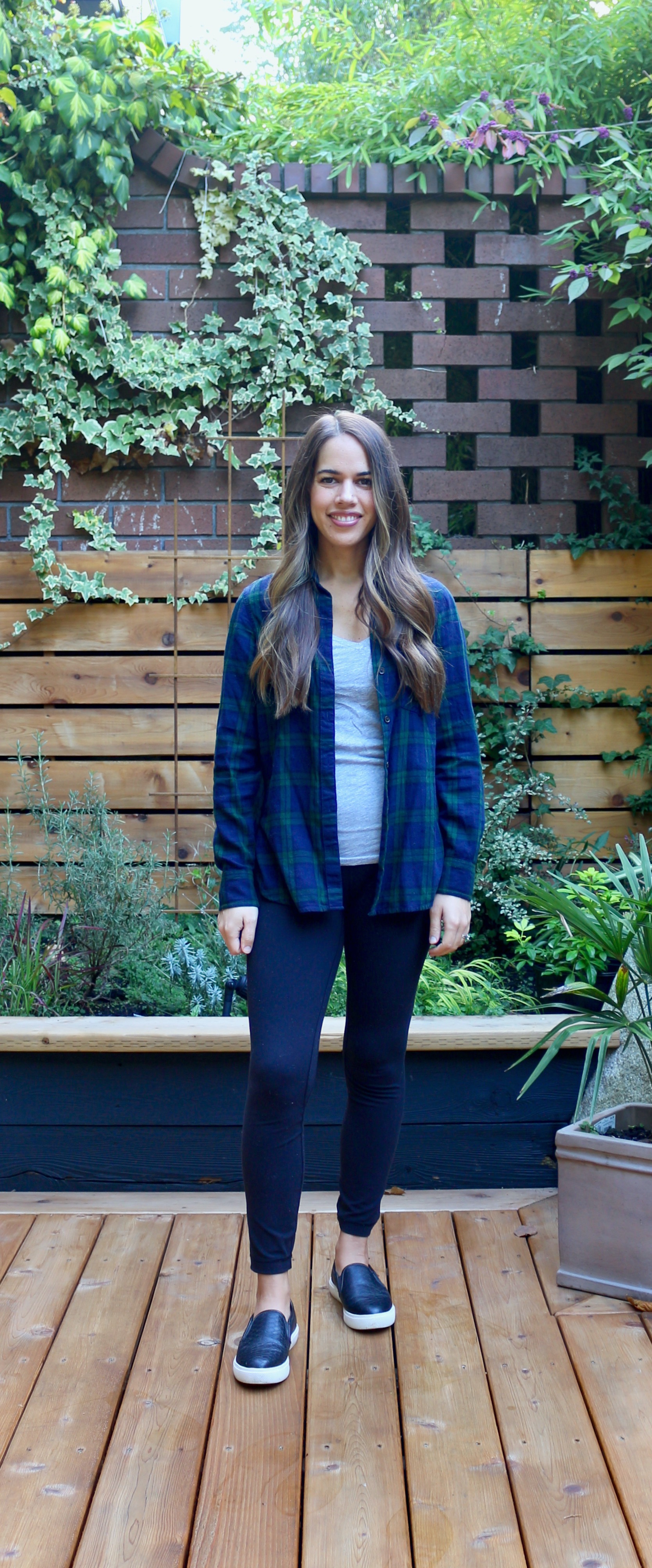 Jules in Flats - WFH Outfit - Plaid Flannel + Leggings (Business Casual Workwear on a Budget)
