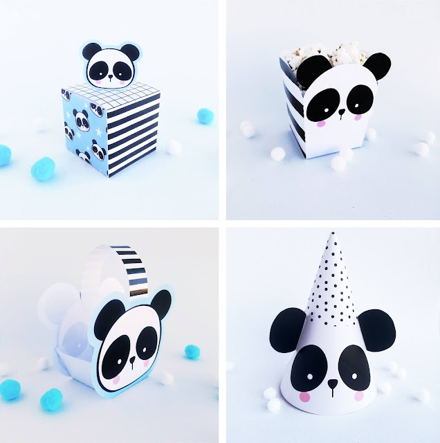 Kit de festa panda azul para imprimir
