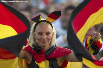 Beautiful German Girl Waves Germany Flags During The Match Against Portugal Euro 2012