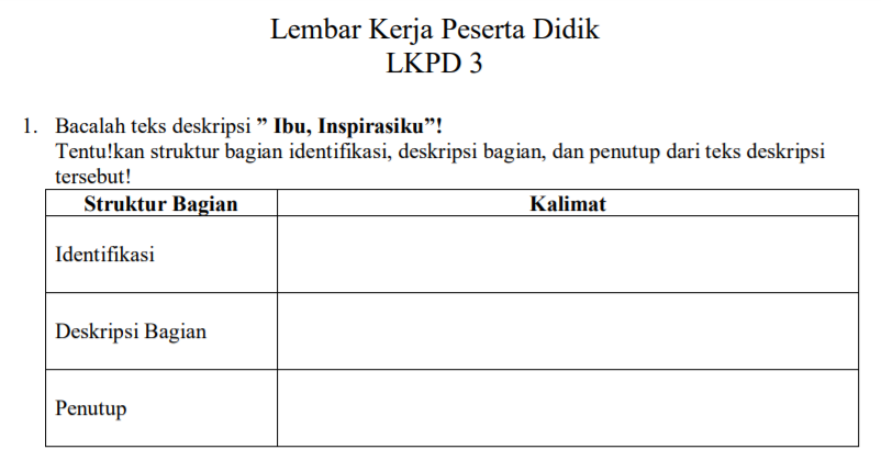 Lkpd Bahasa Indonesia Smp Kelas 7 Semester 1 Materi Belajar Mendeskripsikan Didno76 Com