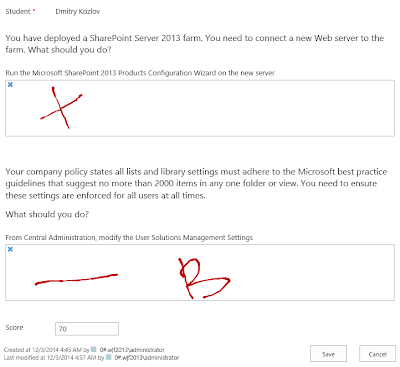 SharePoint questionnaire form with hand-written marks