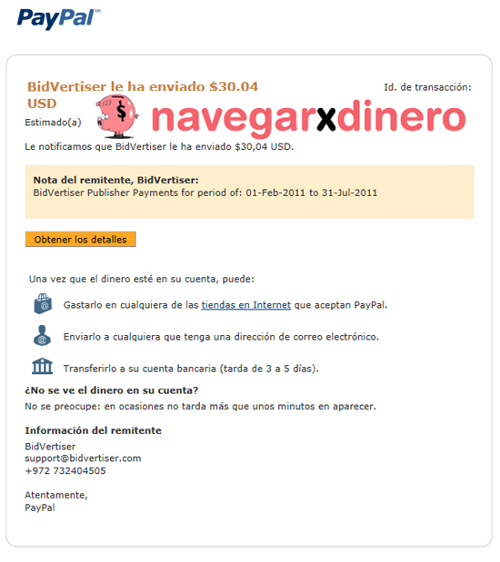 Comprobante de pago Bidvertiser