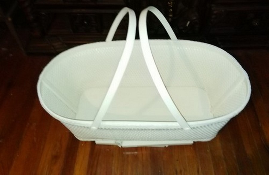 Vintage White Wicker Baby with Canopy Top BJ's Closet