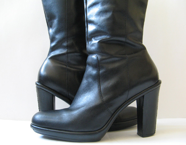 TALL BLACK RIDING BOOTS HIGH HEEL CHLOE BOOTS SIZE 7.5