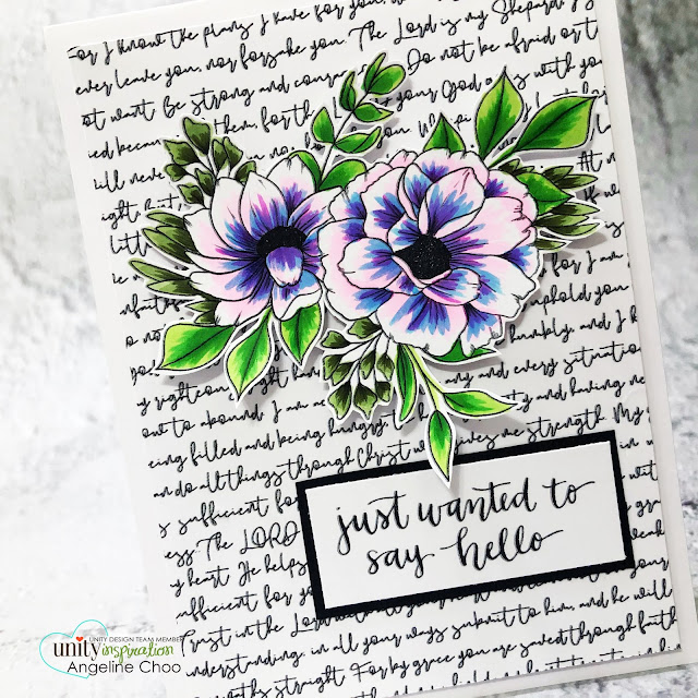 ScrappyScrappy: Unity Stamp May Release - Say Hello #scrappyscrappy #unitystampco #cardmaking #papercraft #handmadecard #stamping #rubberstamp #sayhello #afaithfulletter #scriptybackground #backgroundstamp #oneofthosepeople #floralstamp #floralart #copiccoloring 