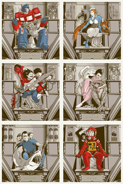 Sistine Pop Screen Print Series by Joshua Budich - The Transformers “Optimus”, He-Man and the Masters of the Universe “Sorceress”, Akira “Tetsuo”, Ghostbusters “Gozer”, Jaws “Brody” & 2001: A Space Odyssey “Dave”
