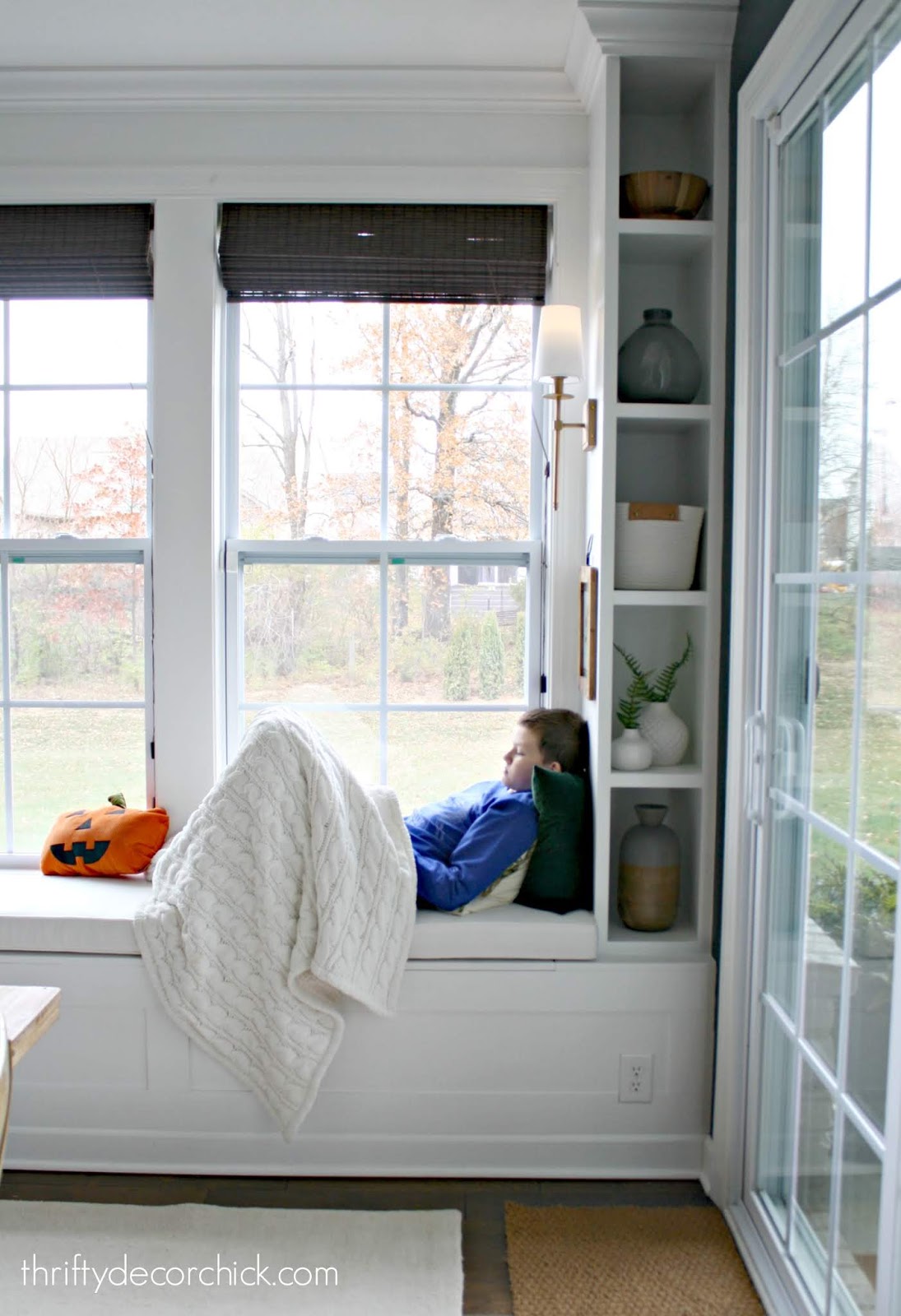 Long window seat with cushions