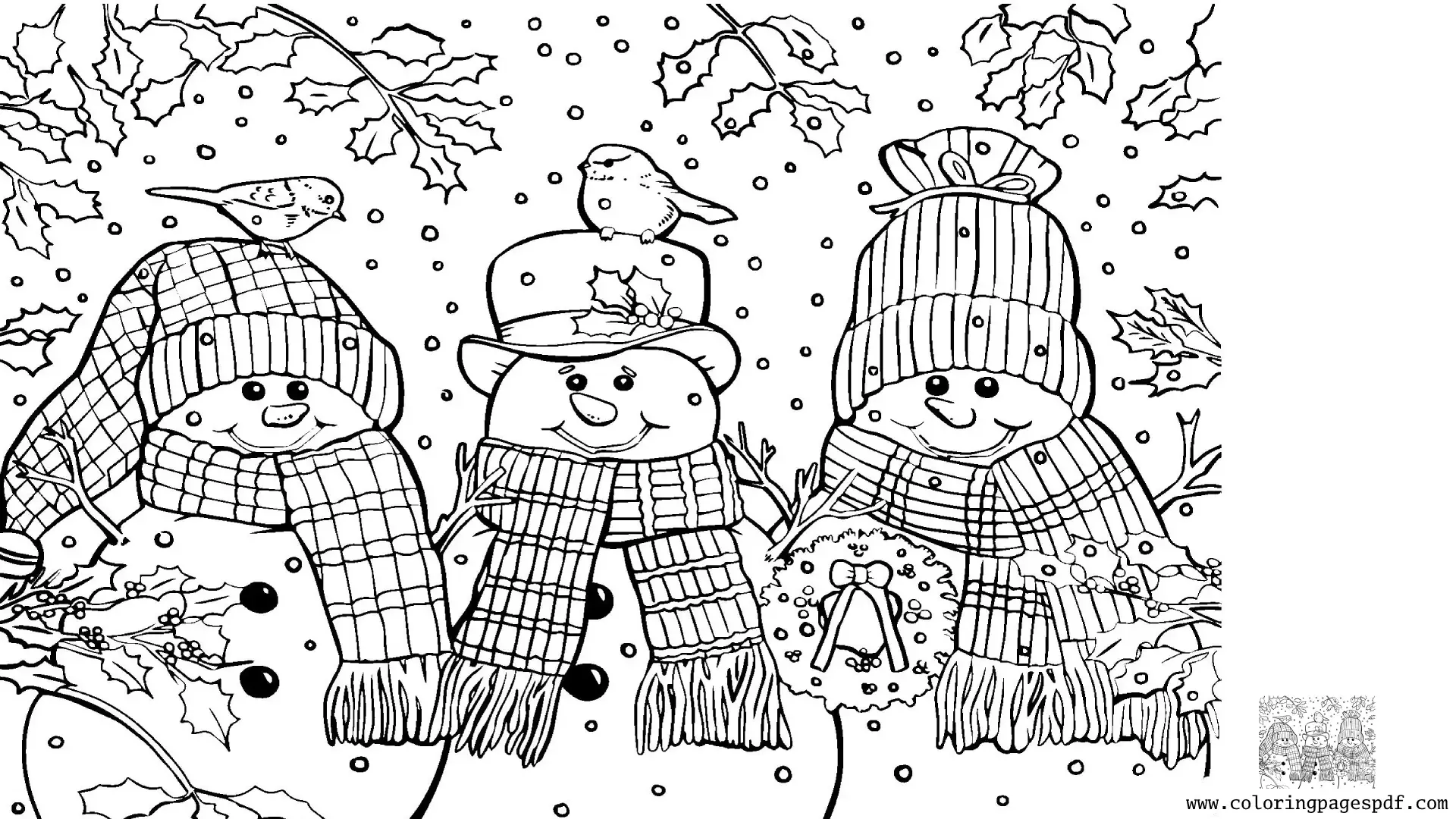Coloring Page Of Three Snowmen