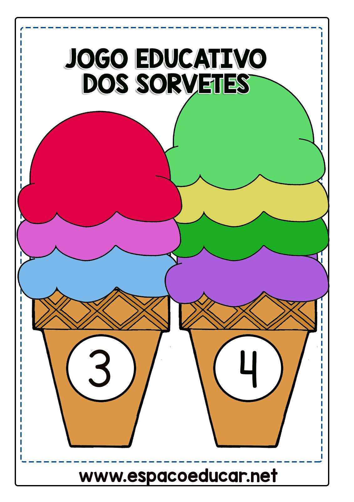 Jogo educativo para crianças encontra duas fotos iguais, lanche, sorvete