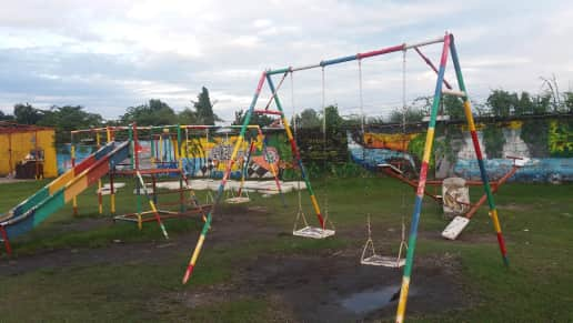 The children's play area provides kids to do something while they are waiting for their food