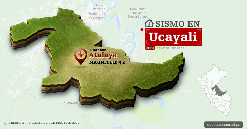 Temblor en Ucayali de Magnitud 4.2 (Hoy Sábado 6 Marzo 2021) Sismo - Epicentro - Atalaya - Atalaya - IGP - www.igp.gob.pe
