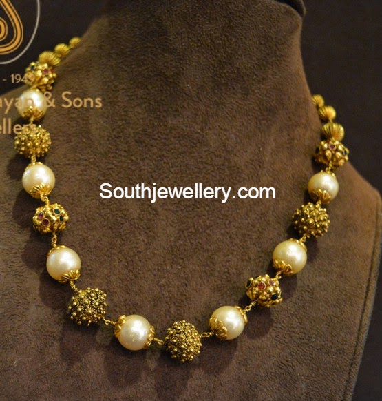 Nakshi Balls and South Sea Pearls Chain ~ Latest Jewellery Designs