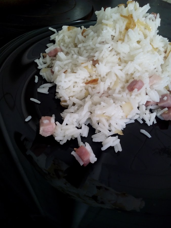 Como hacer arroz largo con bacon y cebolla