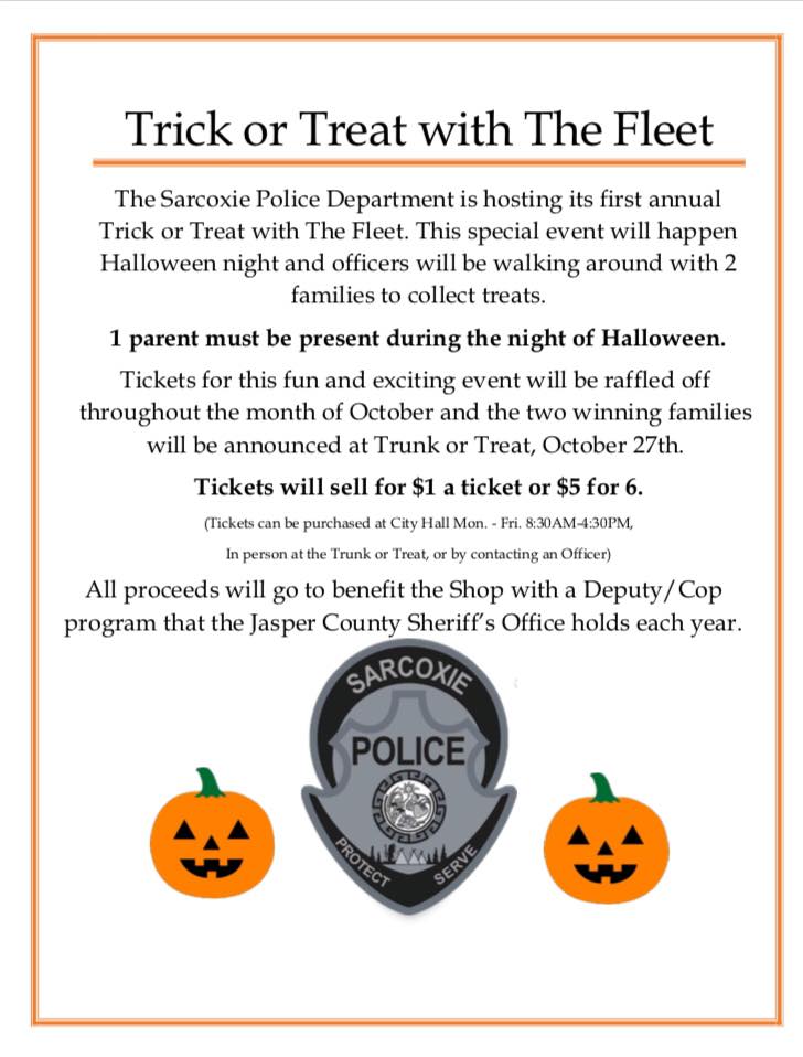 Inside Joplin Sarcoxie Police Department to hold Trick or Treat with