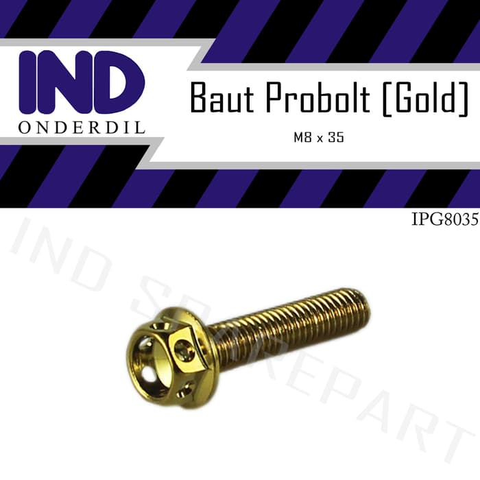 Baut-Baud Probolt-Pro Bolt Gold-Emas M8X35-8X35-8 X 35 Drat-Kunci 12 Ori