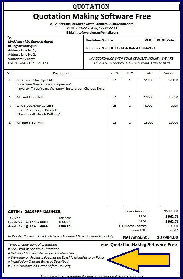 Quotation Making Software Free ~ Billing Software Guru