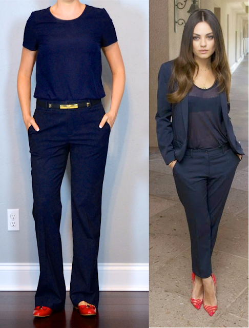 outfit post: navy crepe top, navy pants, red ballet bow flats | Outfit ...
