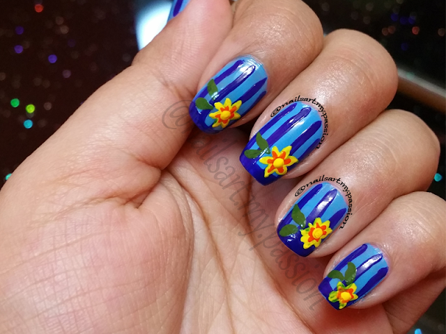 Tutorial 3: Blue Stripped Flower Nails