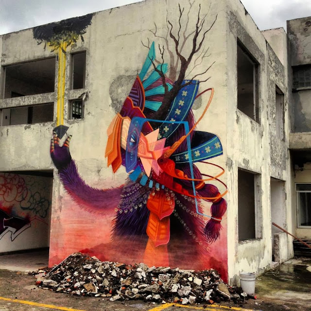 Street Art Mural By Mexican painter Curiot For The proyecto Frágil On The Streets Of Mexico.