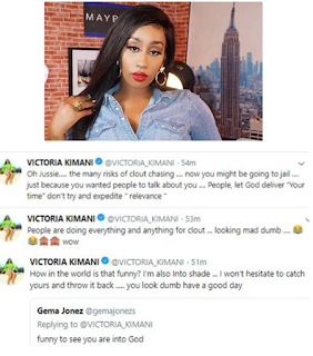 Victoria Kimani reacts to #JussieSmollett alleged staged attack, shades fan who mocked her for referencing God