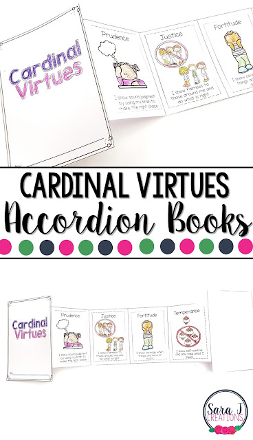Teach Catholic kids the cardinal virtues - prudence, justice, fortitude, temperance. These mini books are perfect for teaching the Catholic faith to children.