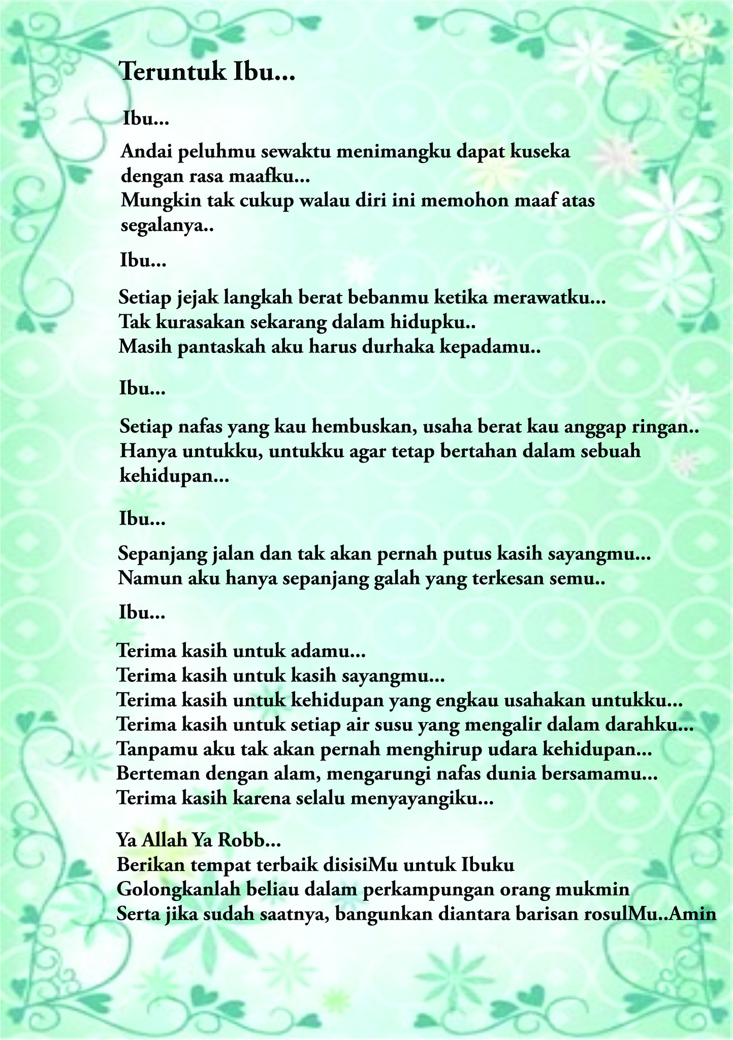 Contoh Puisi Ibu Diubah Menjadi Prosa Pantun Indonesia - Riset