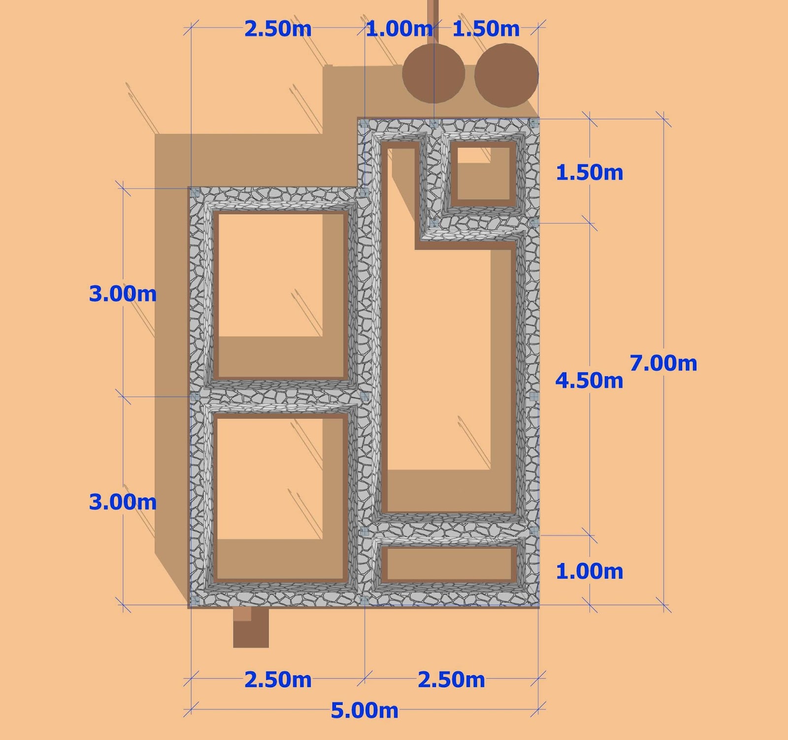 Desain Rumah Minimalis Sederhana 5x7 meter 2 Kamar