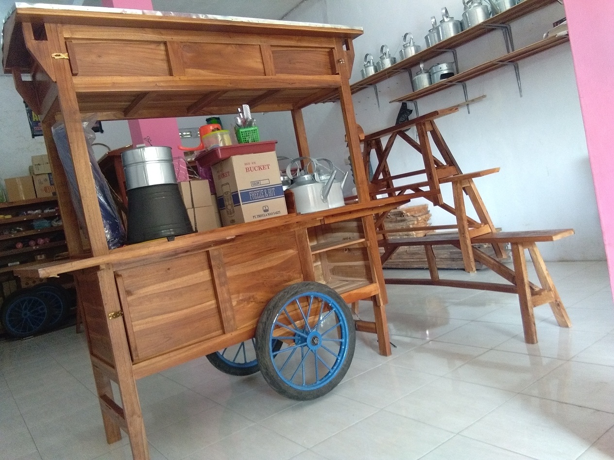 PENGRAJIN ASLI GEROBAK KULINER BAHAN KAYU MURAH BERKUALITAS PEMBAYARAN