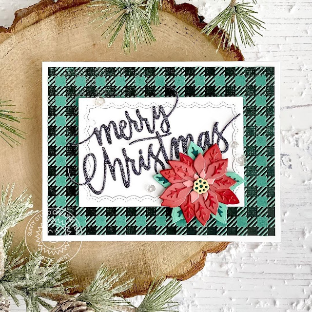 Sunny Studio Stamps: Layered Poinsettia Dies Fancy Frames Dies Christmas Garland Frame Dies Christmas Card by Leanne West
