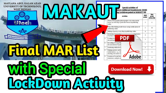MAKAUT Final MAR List 2021 for All Semester with  Special Lock Down Activity