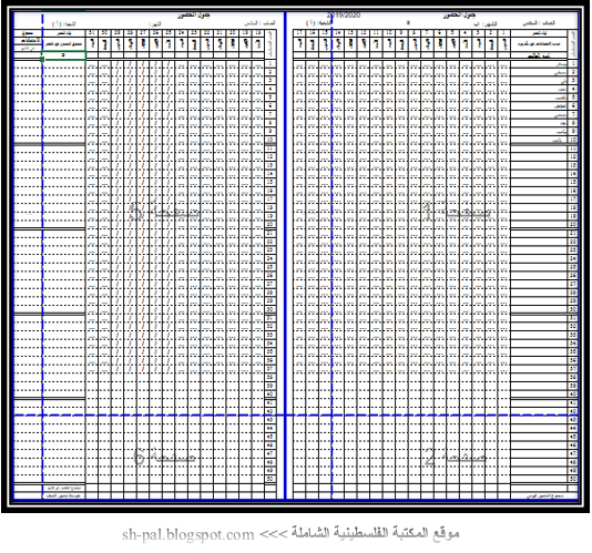 سجل حضور وغياب لعدد 50 طالب المكتبة الفلسطينية الشاملة