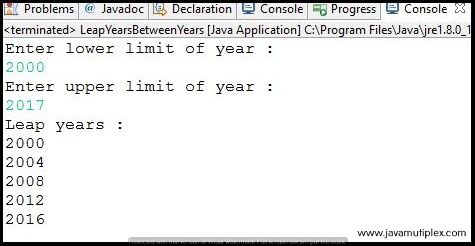 How to find all leap years between two given years in Java?