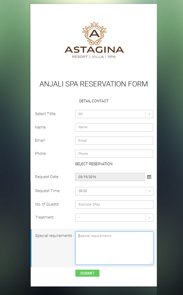 Template Form Reservasi Spa dan Reservasi Hotel sederhana