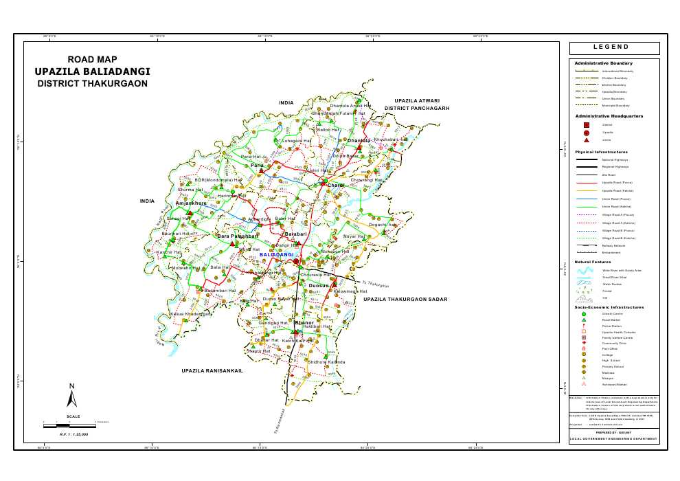 Baliadangi Upazila Road Map Thakurgaon District Bangladesh