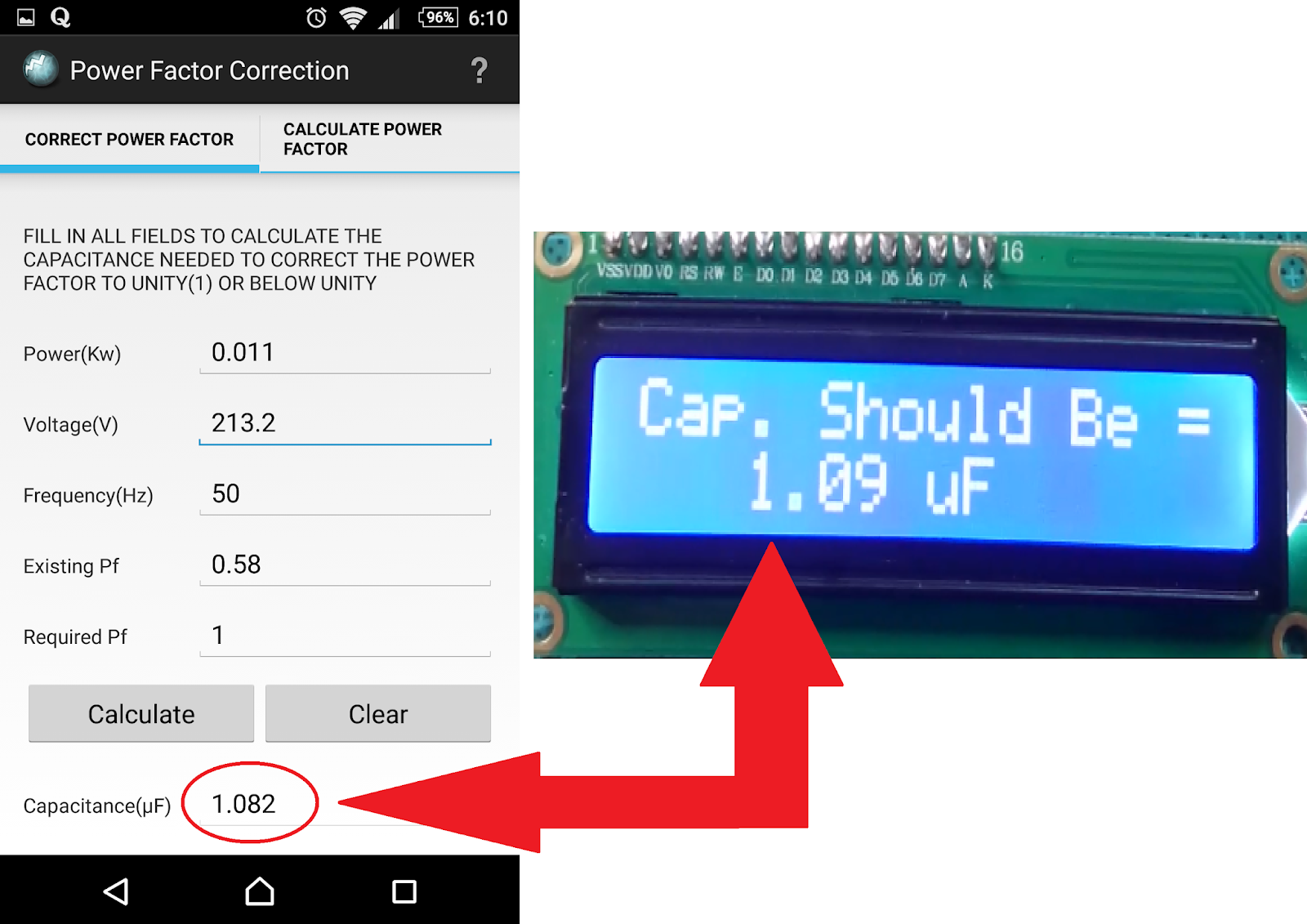 Arduino calculate the capacitor value for PFC Simple Projects