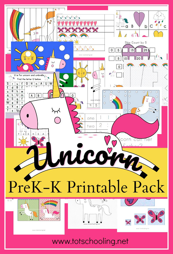 FREE printable Unicorn themed pack for toddlers, preschoolers and kindergarten kids to practice essential early learning skills. Kids will have a blast learning their letters and numbers with these adorable unicorns and rainbows!