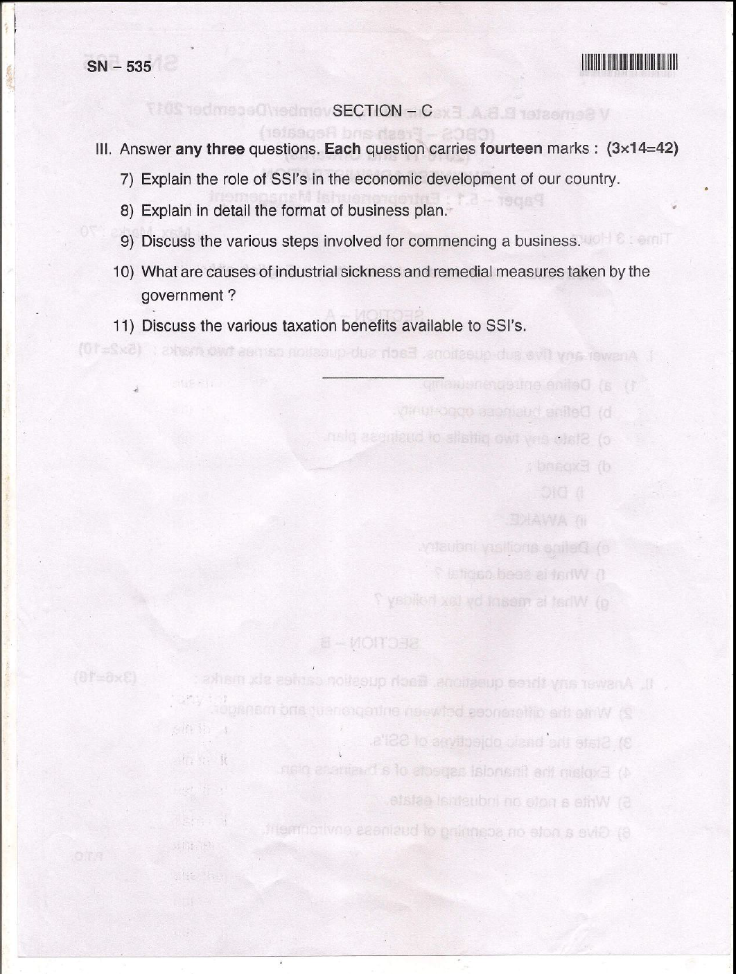 business planning and entrepreneurial management question paper