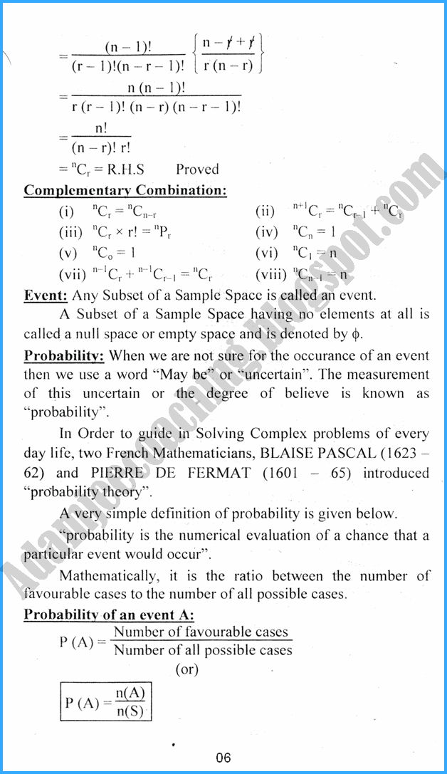 Adamjee Coaching Permutations, Combinations and Introduction to